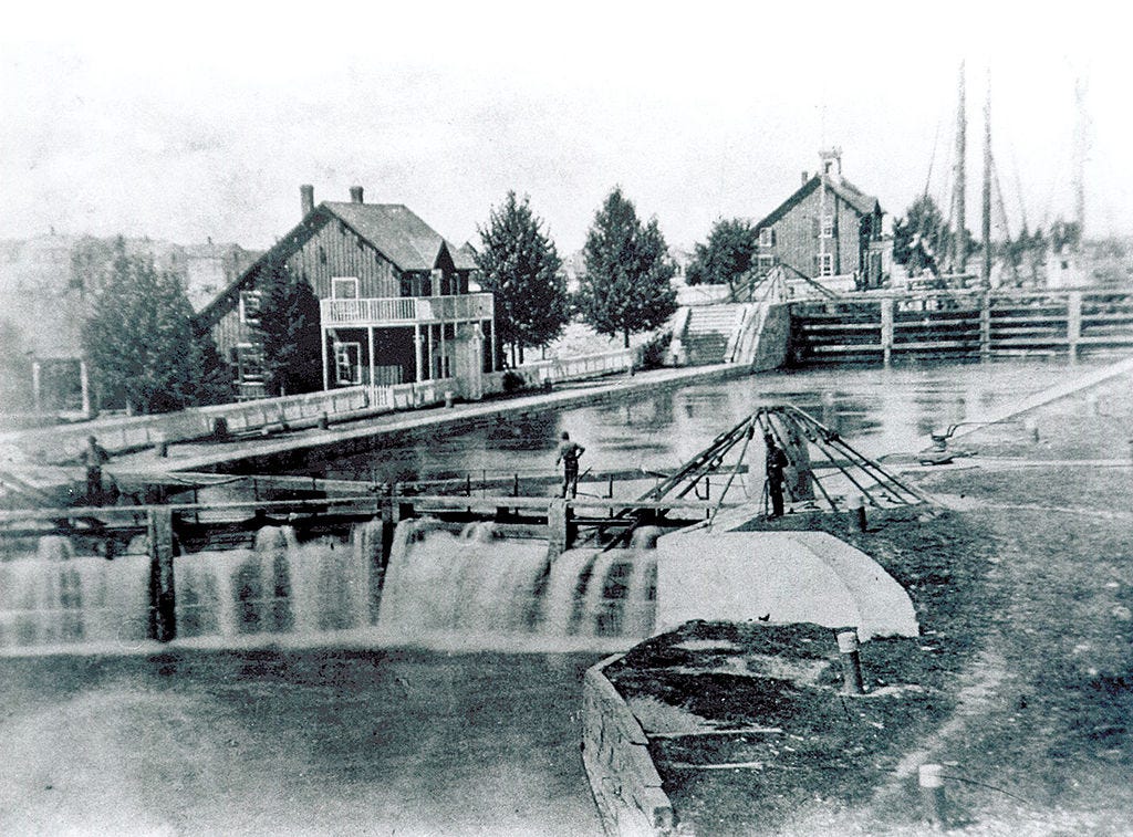 The first Soo Locks in the 19th century