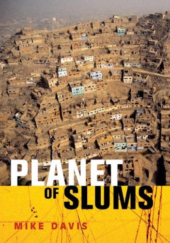 The cover shows a mountainside slum, bereft of nature so possibly in a desert-heavy country -- but except for that part, it could be depicting slums most anywhere.