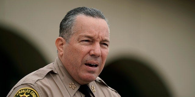 In this Sept. 10, 2020, file photo, Los Angeles County Sheriff Alex Villanueva speaks at a news conference in Los Angeles.  