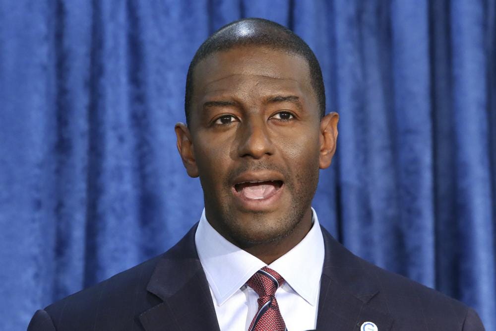 FILE - In this Nov. 10, 2018 file photo, Andrew Gillum, then-Democratic candidate for governor, speaks at a news conference in Tallahassee, Fla. Gillum, the 2018 Democratic nominee for Florida governor, is facing 21 federal charges related to a scheme to seek donations and funnel a portion of them back to him through third parties. The U.S. attorney's office announced the indictment Wednesday, June 22, 2022.  (AP Photo/Steve Cannon, File)