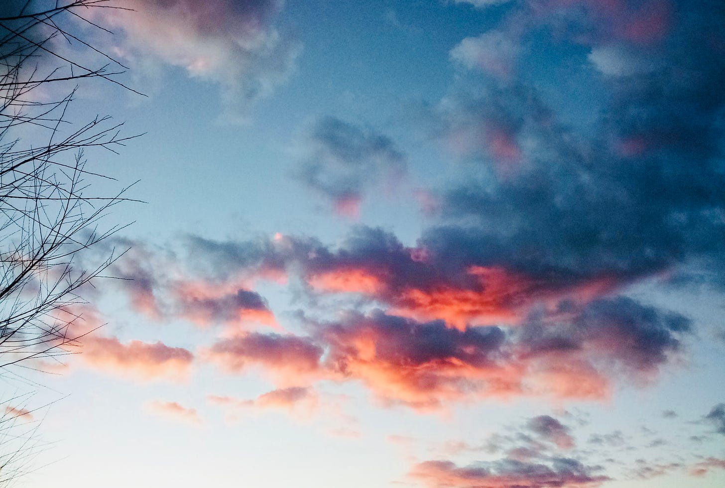 Clouds lit red at sunset