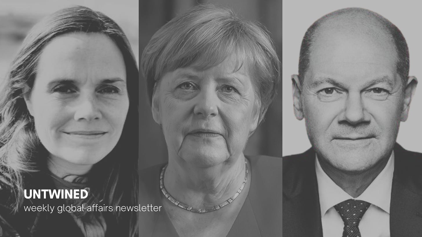 Angela Merkel's image by © Raimond Spekking, CC BY-SA 4.0, via Wikimedia Commons; Olaf Scholz's image from Twitter/@OlafScholz and Katrín Jakobsdóttir's photo from Twitter/@katrinjak