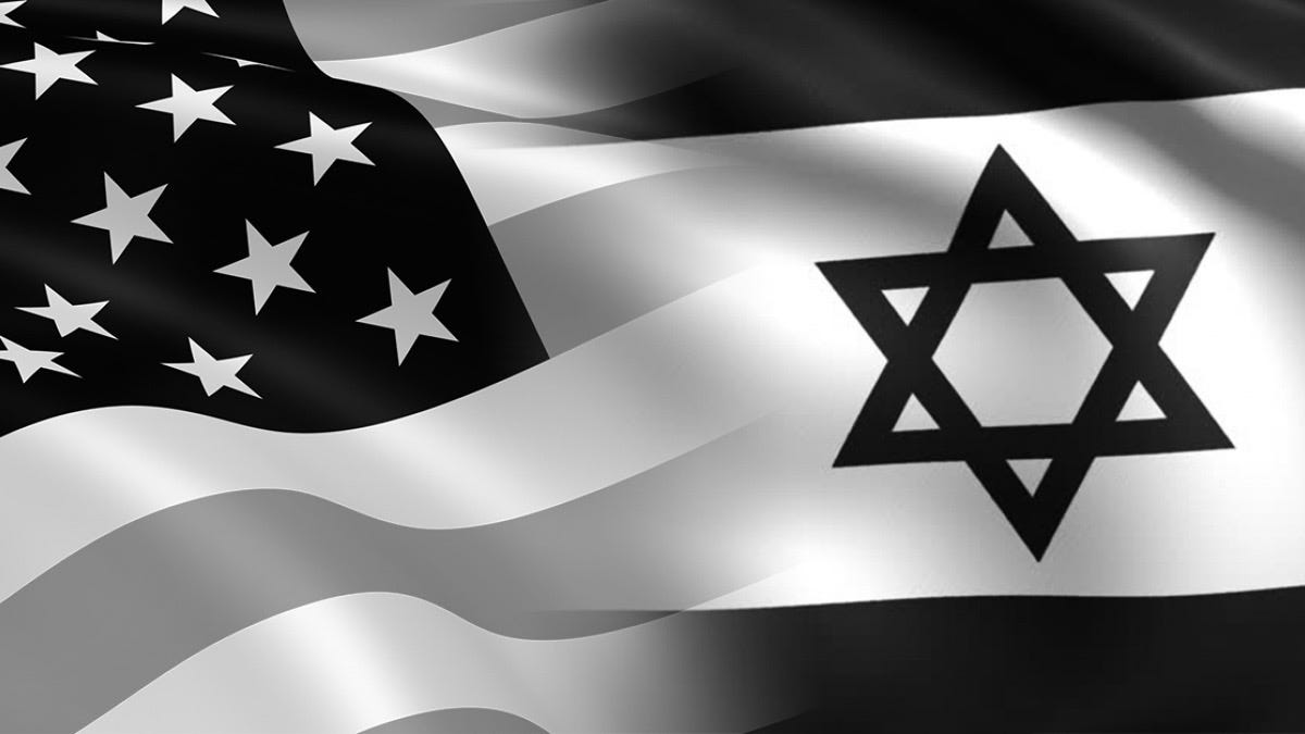 Graphic that blends the flags of the USA and Israel