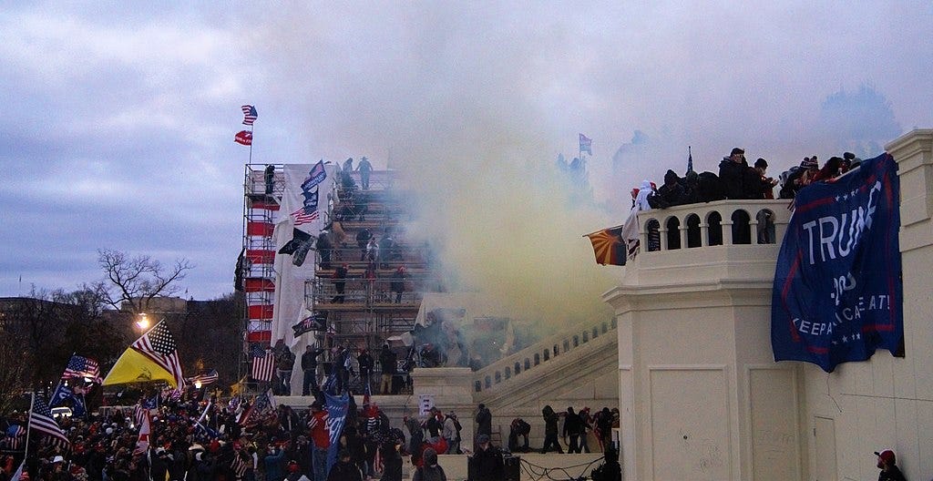 Tear gas fired to disperse rioters outside the US Capitol during the January 6 insurrection.