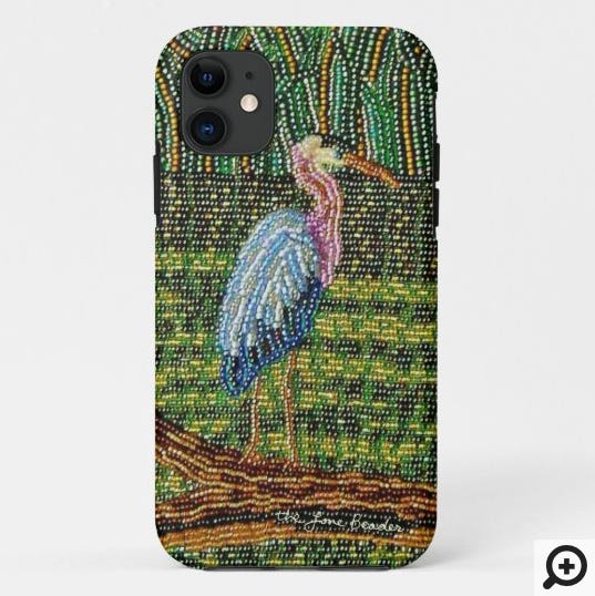 Beaded Great Blue Heron iPhone 11 iPhone X case Zazzle the lone beader bead embroidery artist Boston