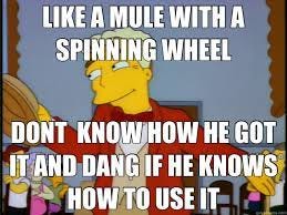 LIKE A MULE WITH A SPINNING WHEEL DONT KNOW HOW HE GOT IT AND DANG IF HE  KNOWS HOW TO USE IT - Misc - quickmeme