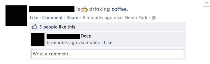 Facebook verb in news feed coffee