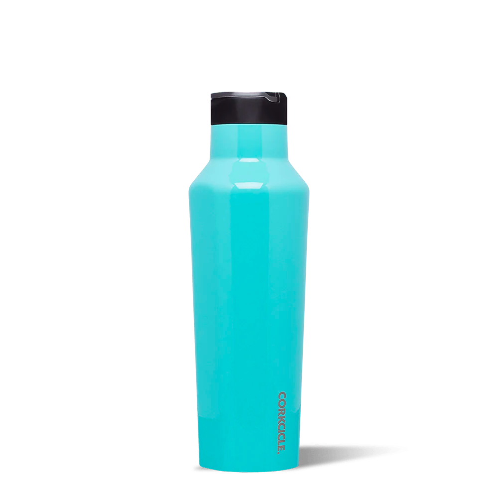 turquoise metal water bottle