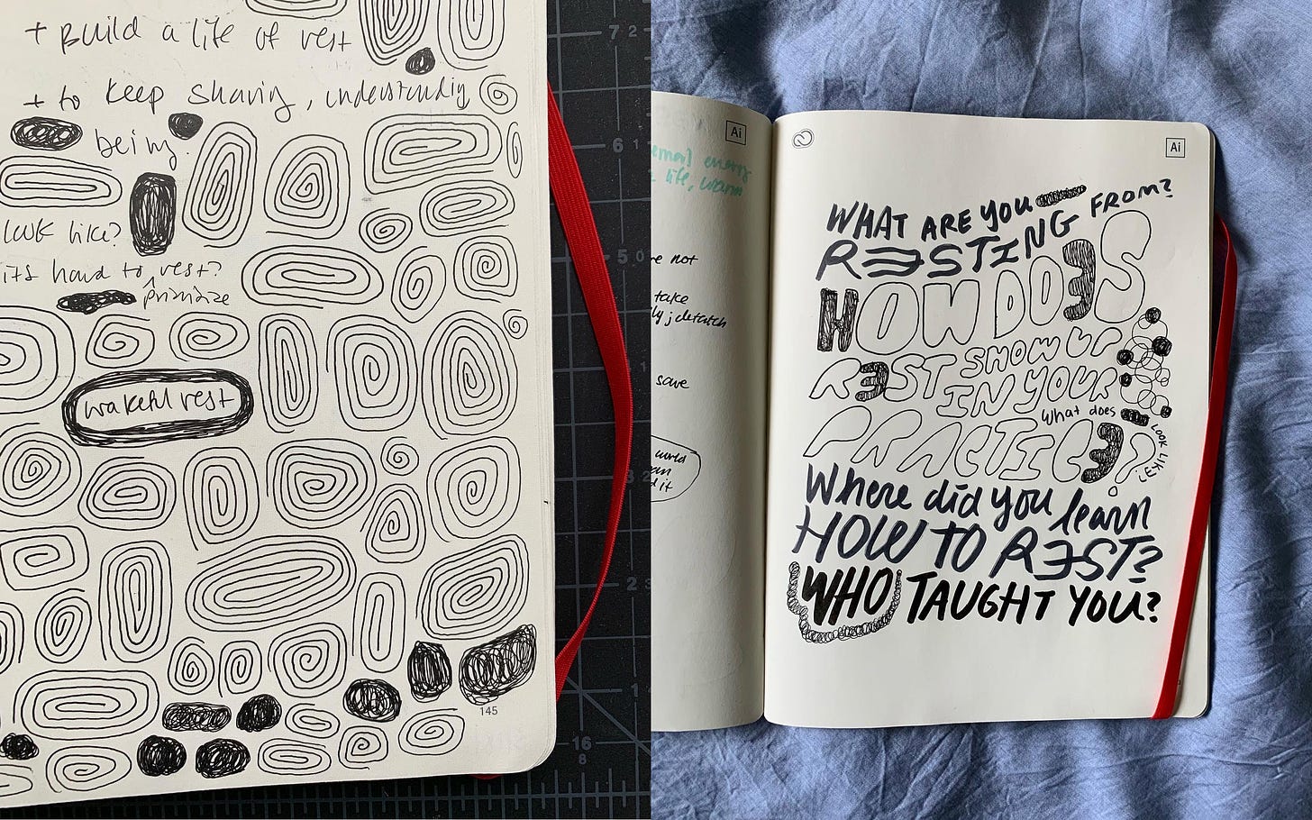 Bianca's doodles from her conversations in her sketchbook