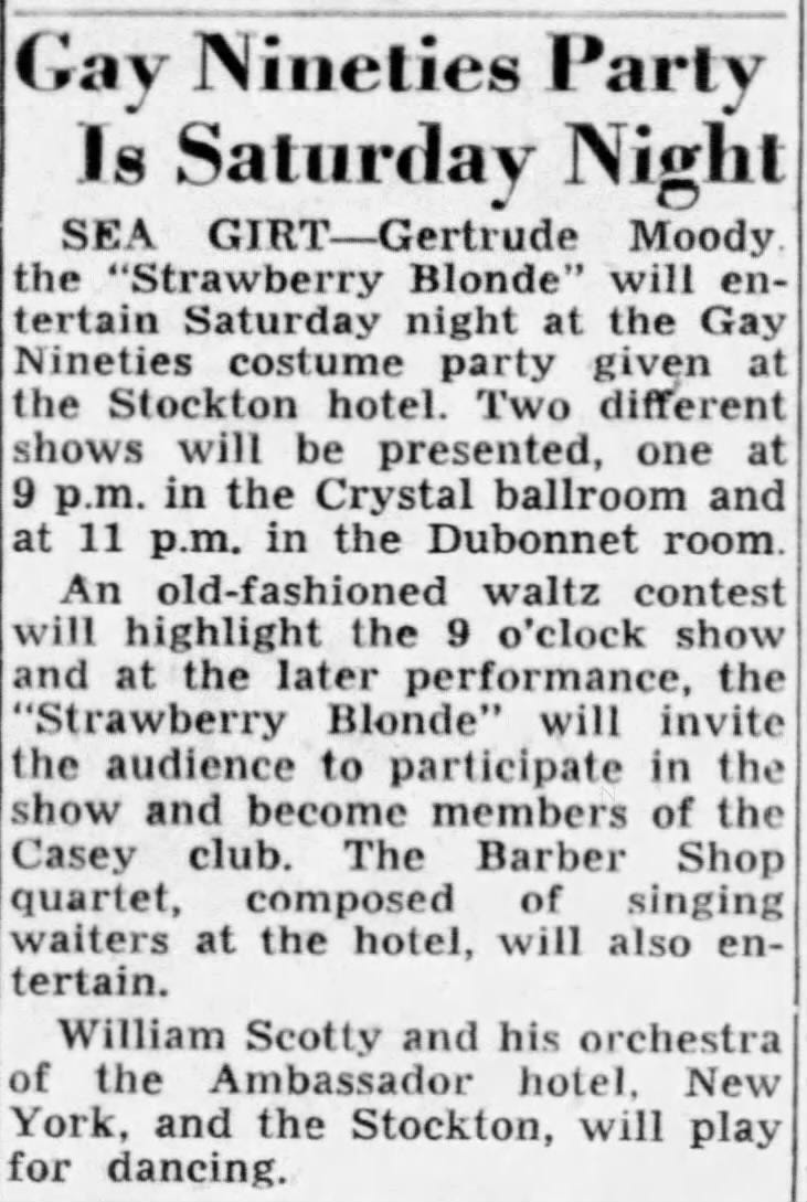 Gertrude Moody, Gay Nineties Party