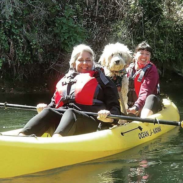 Johnny Cash, who belongs to loyal reader Erin (right), partakes in all outdoor activities but enjoys kayaking the most. She thanks loyal reader Dawn (left) for her supportive coaching. Want your pet to appear in The Highlighter? hltr.co/pets