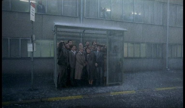 Roy Andersson Bus stop scene, obviously not all the characters but nice  backdrop of the building behind. | Roy andersson, Film inspiration, Film  stills