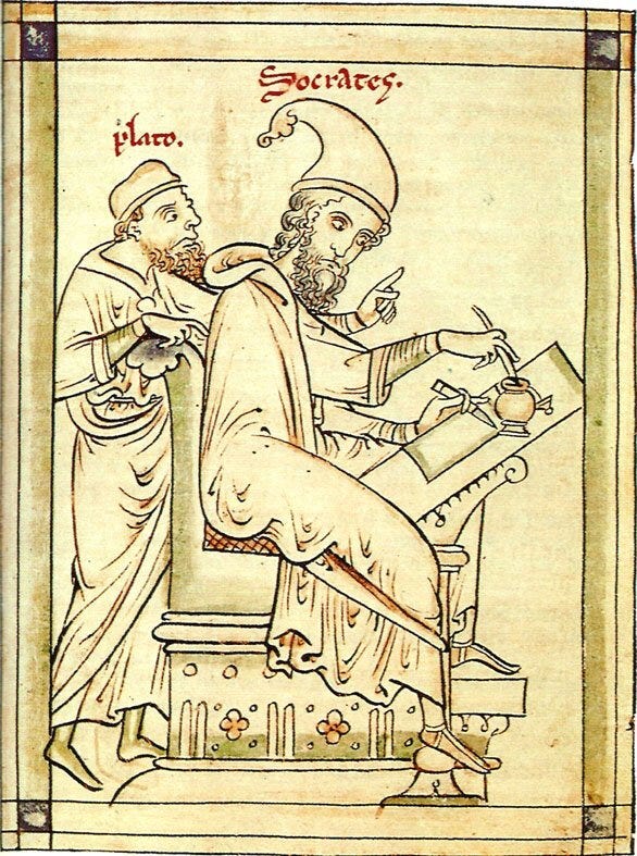Postcard of the Month — Postcard of drawing of Plato and Socrates by  Matthew Paris of St Albans (d. 1259) Bodleian Library, Oxford, Ref. C.191  (ND) — Le Document