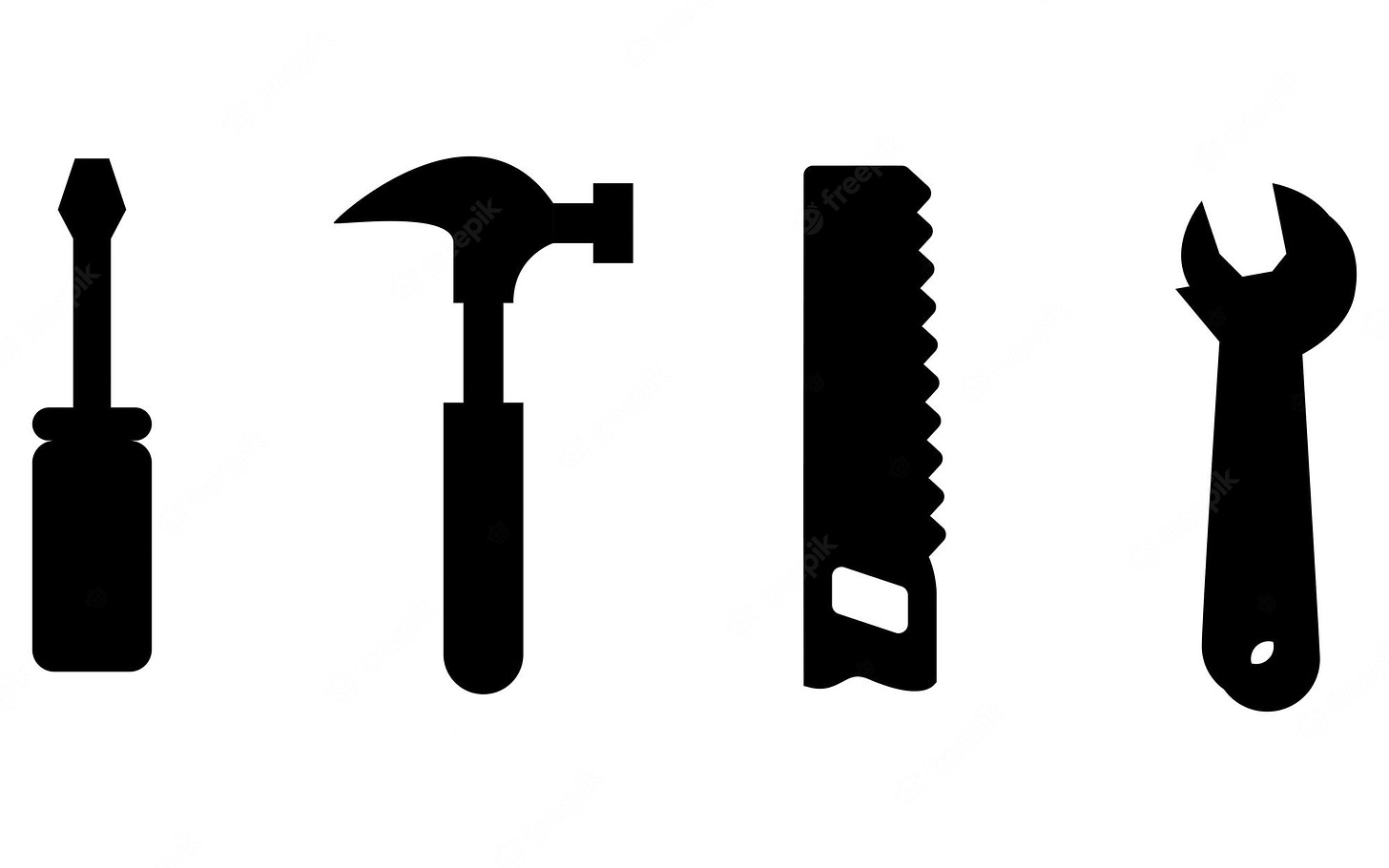 Vector de silueta de herramientas de hardware aislado sobre fondo blanco  martillo y destornillador y sierra de mano | Vector Premium