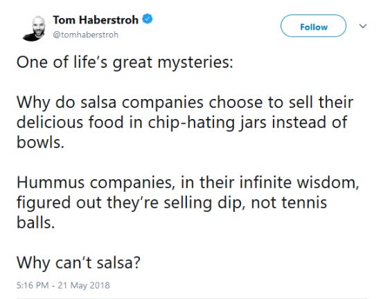 Screenshot of a sort of profound tweet about salsa