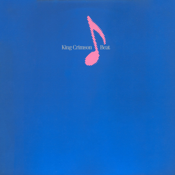 Pochette de disque, note de musique rose sur fond bleu, King Crimson, Angleterre