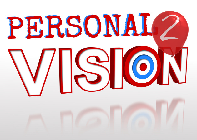Block letters saying "Personal Vision" with a red balloon with #2 on it.