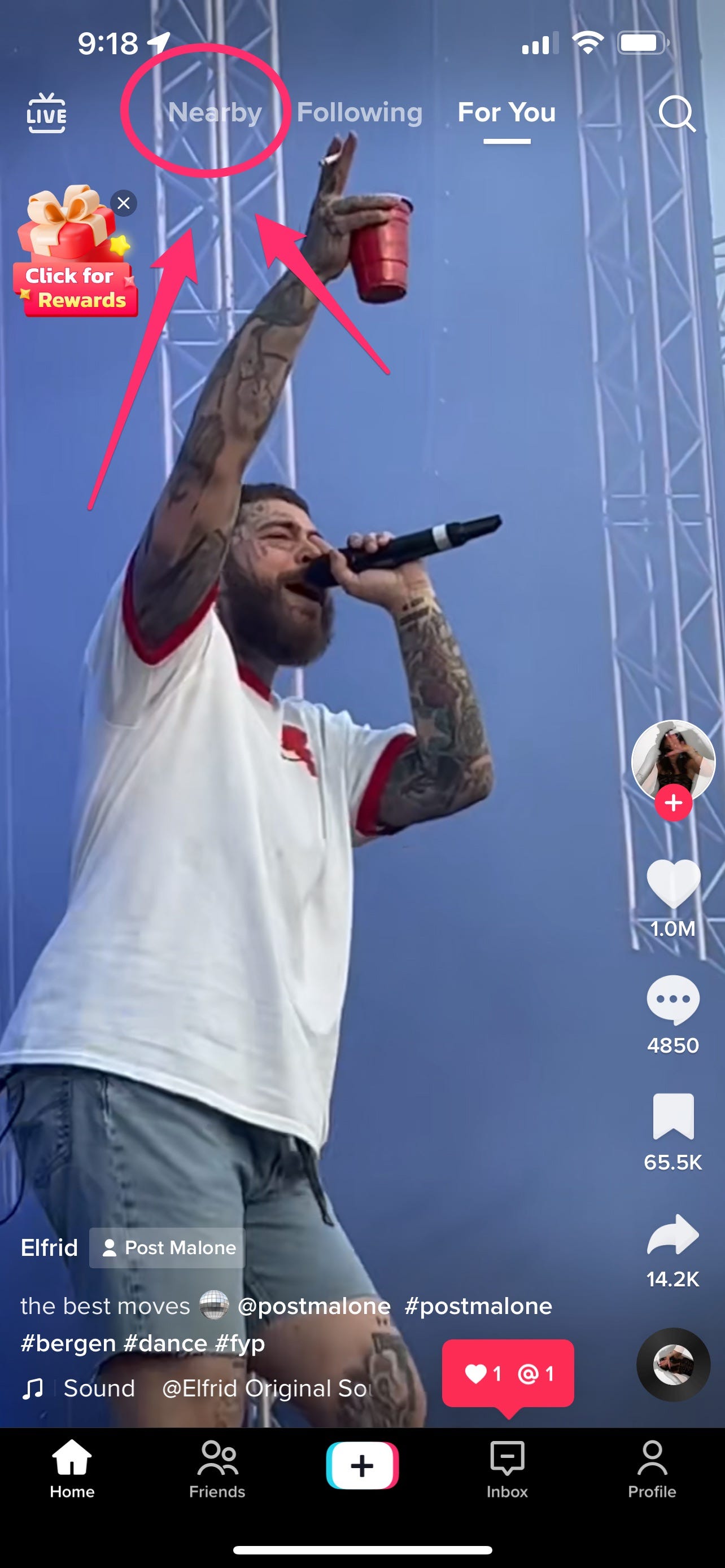 TikTok's Nearby Feed spotted at a Post Malone concert