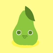 gif of a green pear with a face and its tongue out. The pear is spinning.