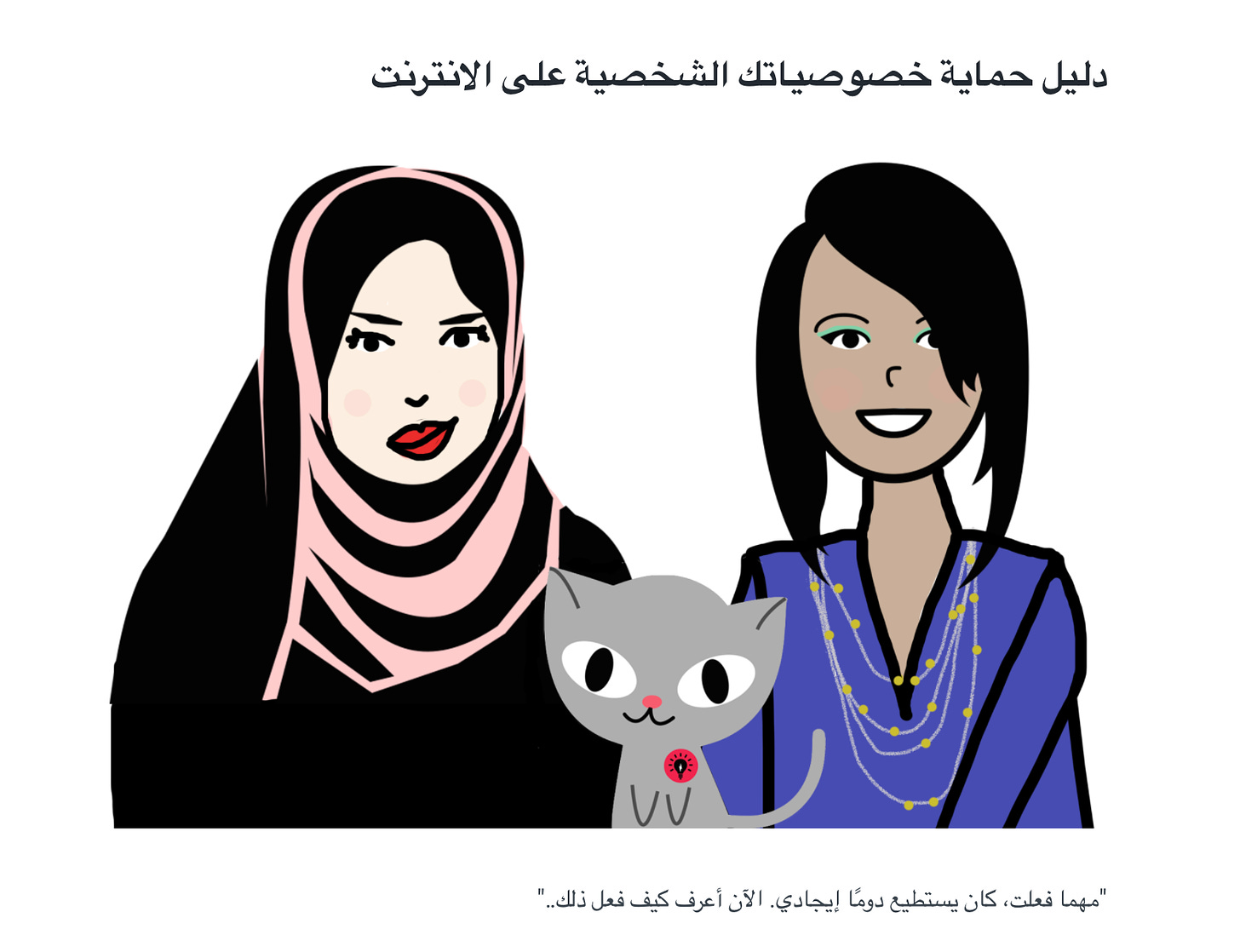 age description: This is a screen grab from the Arabic language tool kit and shows two illustrated women one wears a hijab and the other a purple dress. 