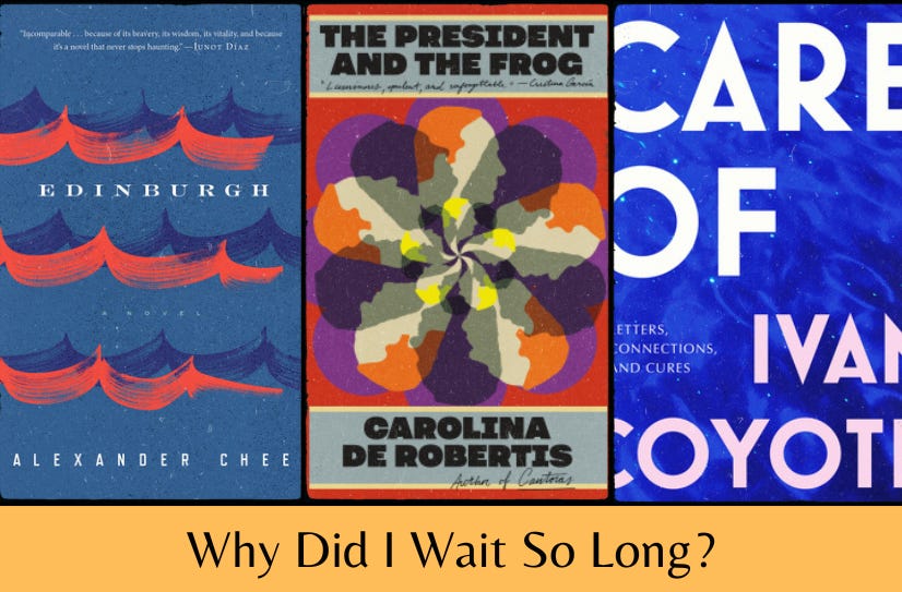 Small images of the three listed books above the text ‘Why Did I Wait So Long?’ on an orange background.