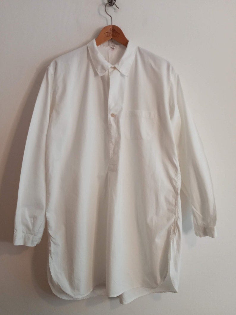 Vintage 1940s shirt deadstock Swedish white cotton popover image 1