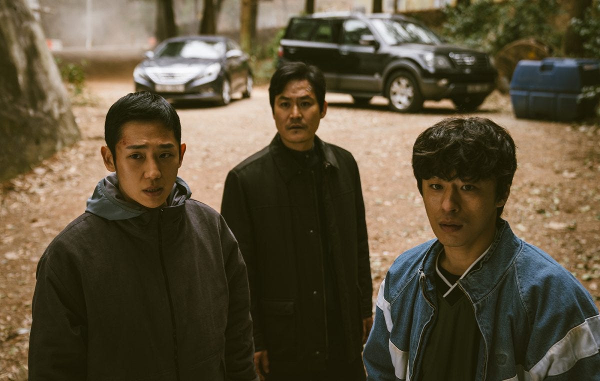 three characters from d.p., left to right: ahn jun-ho, kim beom-gu, han ho-yeol