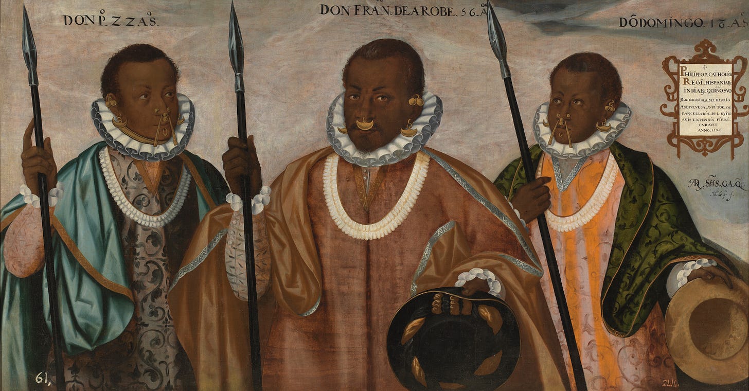 Andrés Sánchez Galque, Los tres mulatos de Esmeraldas (1599). Courtesy Wikimedia Commons.