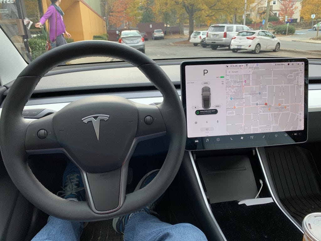 View of the Tesla’s central computer screen.