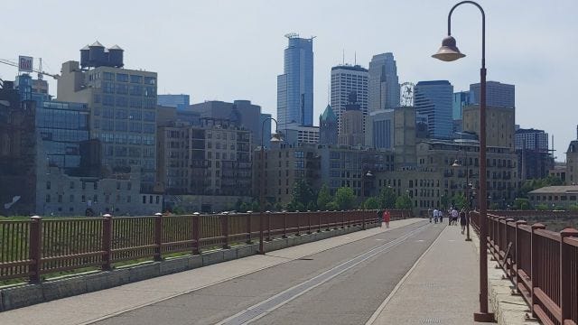 Image of downtown Minneapolis from Stone Arch Bridge