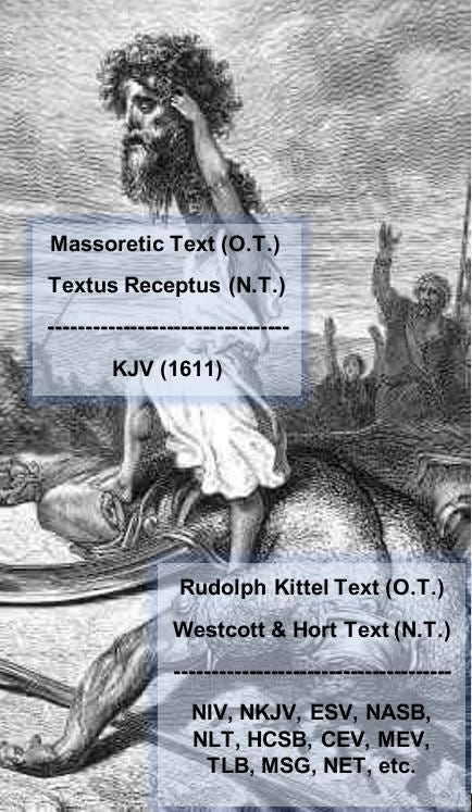 May be an image of one or more people and text that says "Massoretic Text (O.T.) Textus Receptus (N.T.) KJV (1611) Rudolph Kittel Text (O.T.) Westcott& Hort Text (N.T.) NIV, NKJV, ESV, NASB, NLT, HCSB, CEV, MEV, TLB, MSG, NET, etc."