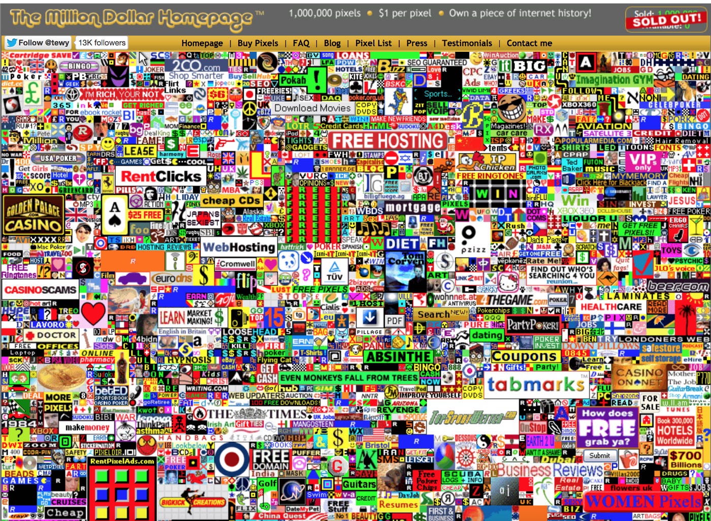 The Million Dollar Homepage. Day 186 / 365 | by Pranav Tiwari | Medium