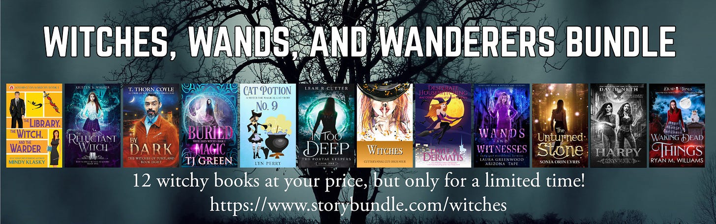 Banner showing the twelve books in the witches e-book bundle at storybundle.com