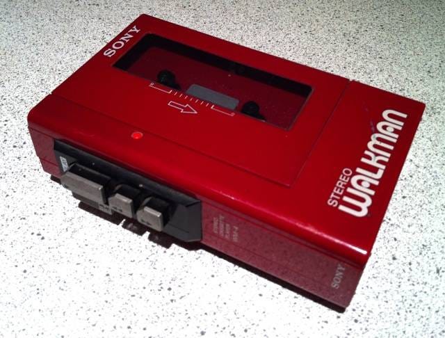 Photo of a red Sony Walkman EM-4