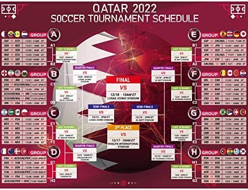 Amazon.com: World Cup 2022 Posters, 47"L x 36"W Qatar Football Wall Chart  Poster, World Tournament Wall Chart Poster, World Cup Wall Chart Schedule  Poster for Football Tournament Schedule, Soccer Calendar Bar: Posters