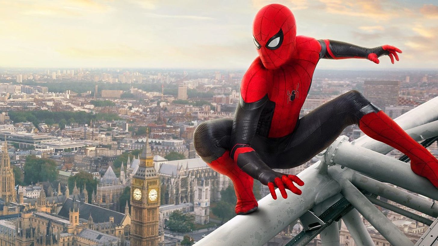 Tom Holland as Spider-Man in London in Spider-Man Far From Home