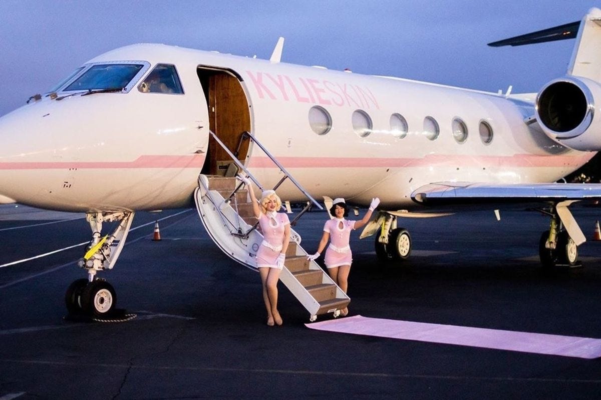 Kylie Jenner Flies in Custom Kylie Skin Private Jet Vacation - PAPER