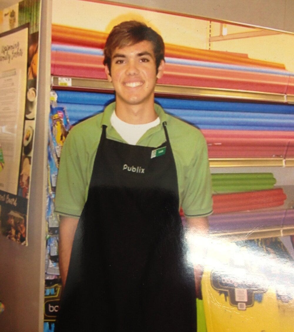 My first job was at Publix Supermarkets. I worked as a Stock Clerk and Cashier from 2009 to 2012.  My Employee of the Month picture circa 2009.