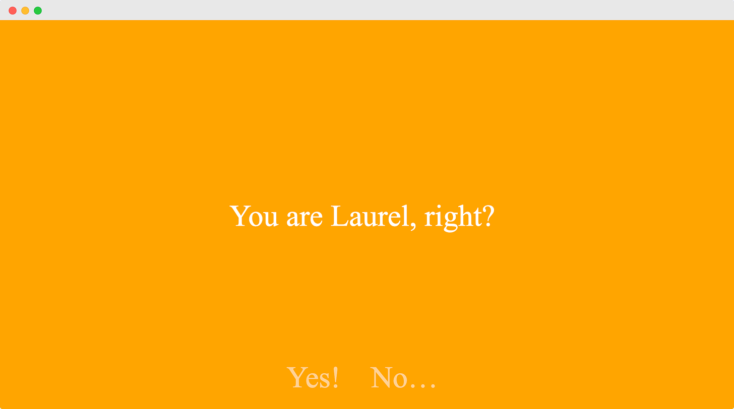 Screenshot of the You are Laurel, right website linked below.l