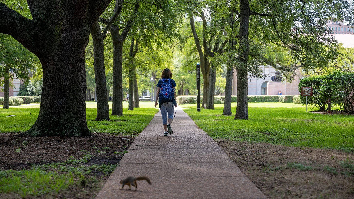 A student walks to class at Rice University on August 29, 2022 in Houston, Texas.