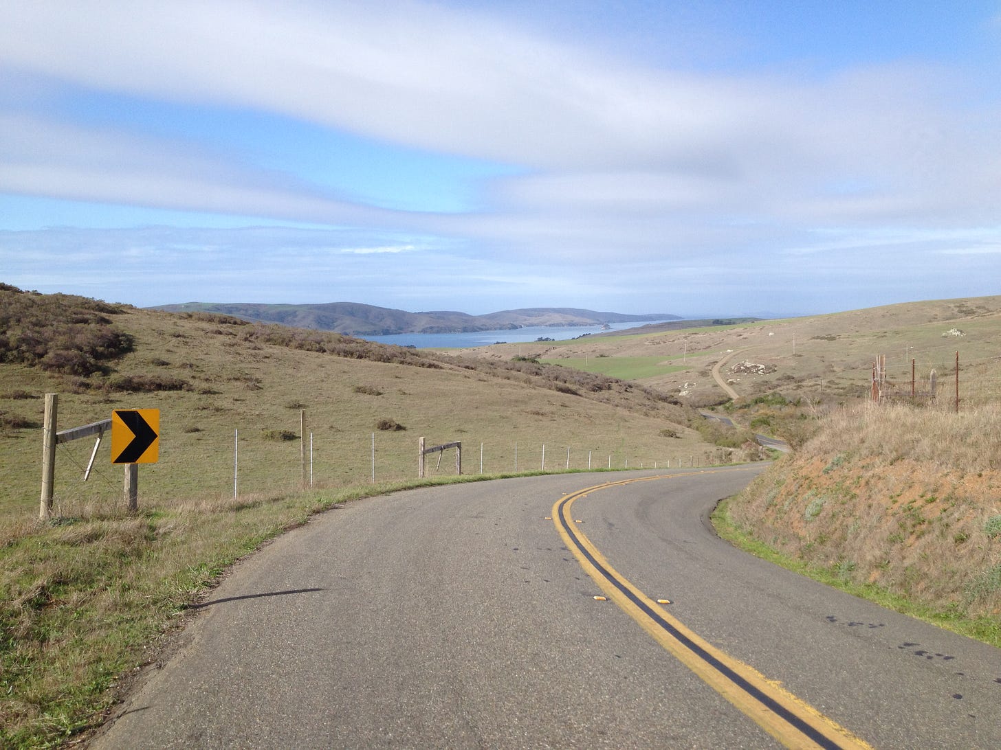 Photo of Tomales Bay viewed from the top of the Marshall wall climb. Photo by arod, 2014.
