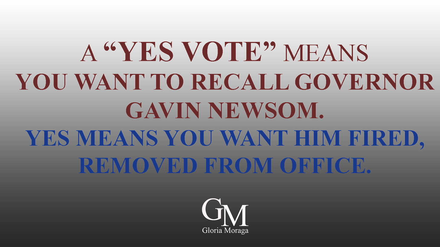 A YES Vote Means You Wnt to Recall Governor Gavin Newsom