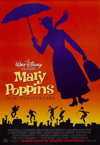 Theatrical poster art for the 30th anniversary re-release of Mary Poppins