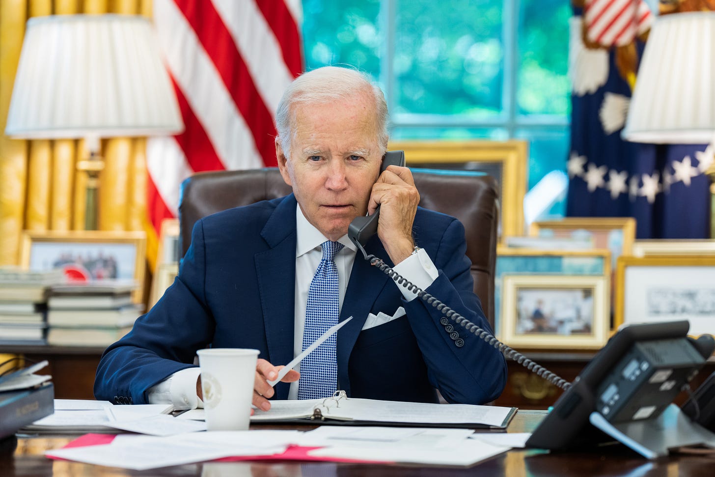 US President Joe Biden during his telephonic conversation with his Chinese counterpart Xi Jinping on July 28, 2022 (Image: Twitter/@POTUS and White House).