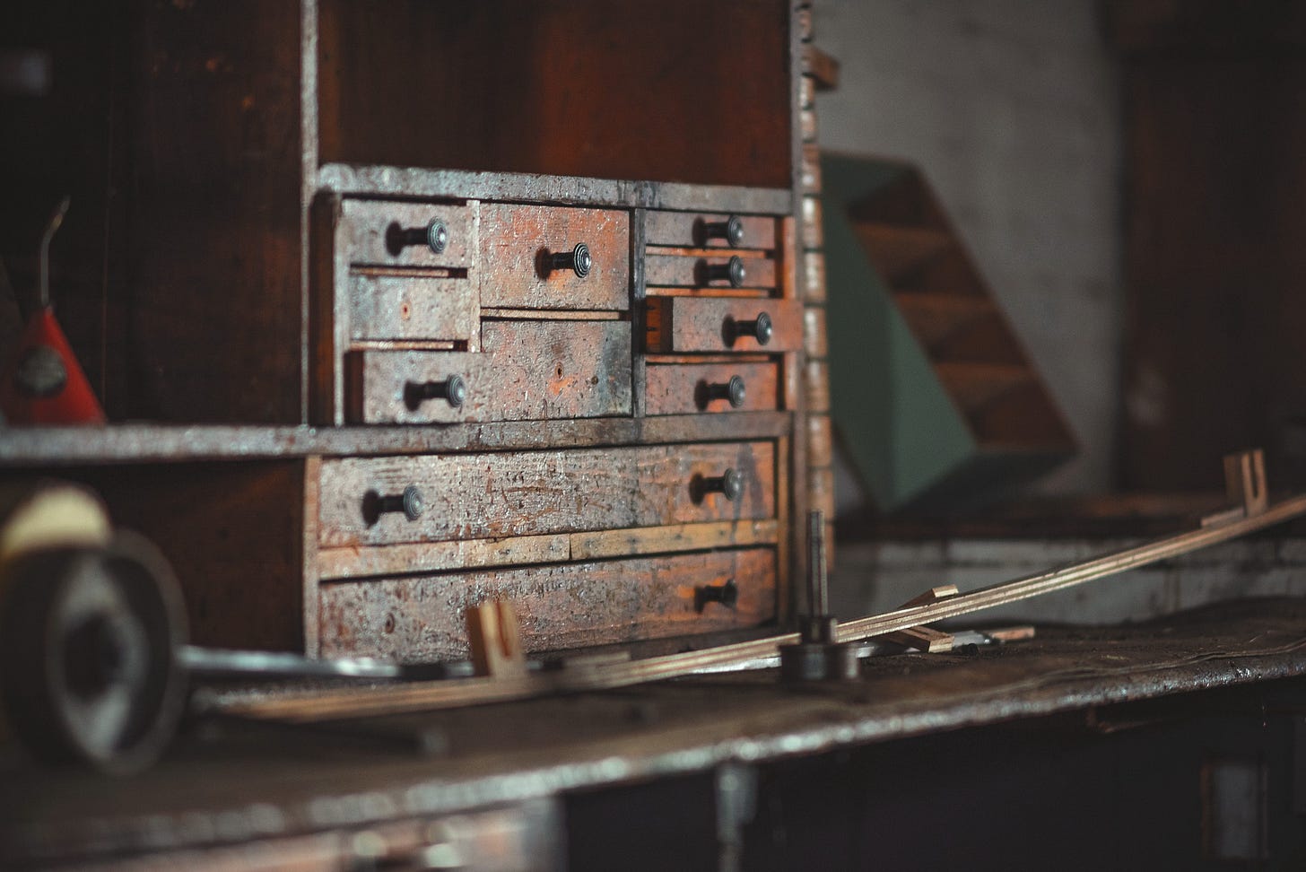 image of an old workshop storage unit for article titled making a case for ordinary.