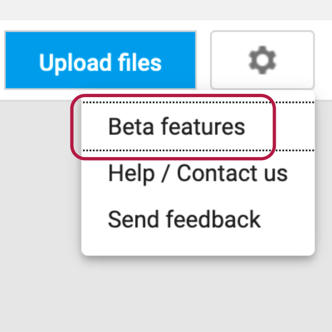 Screenshot showing the Beta Features option in Google Books.