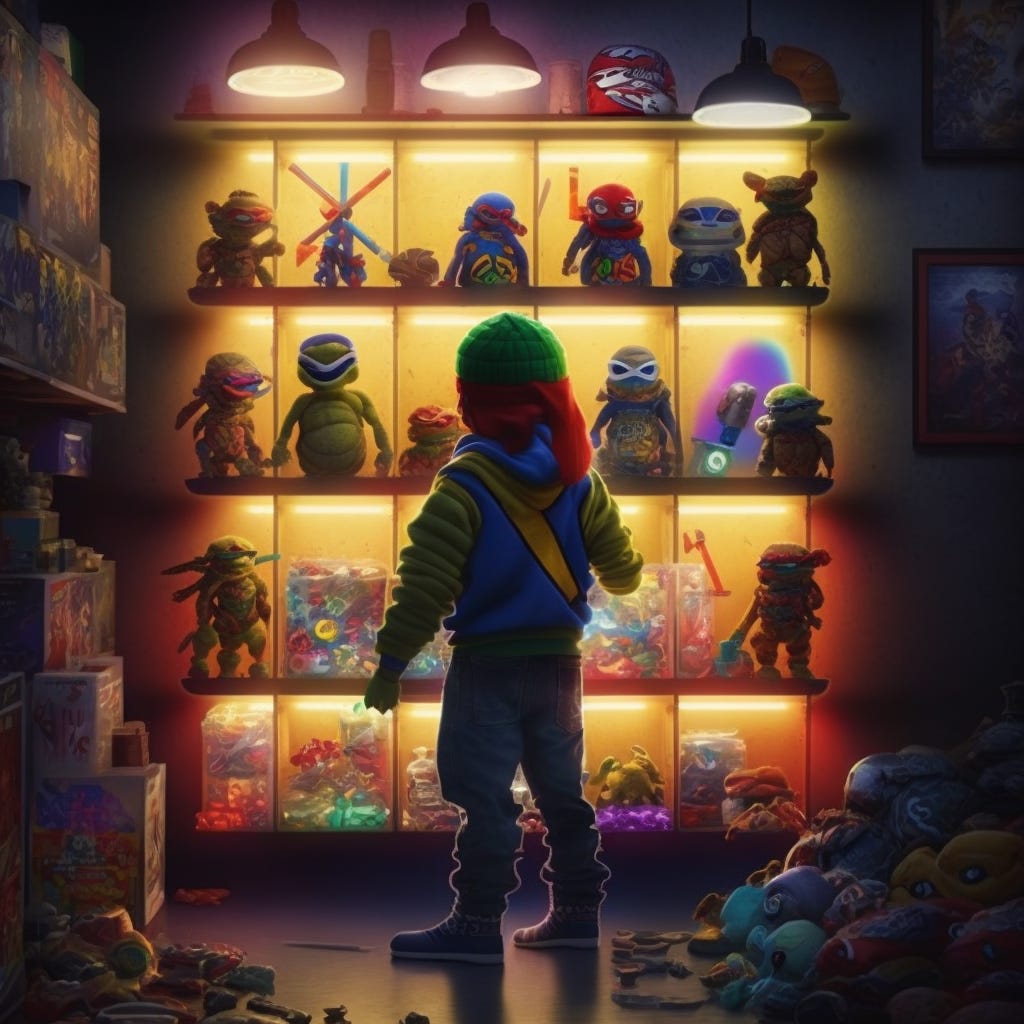 Ninja turtle toys (Midjourney generated)