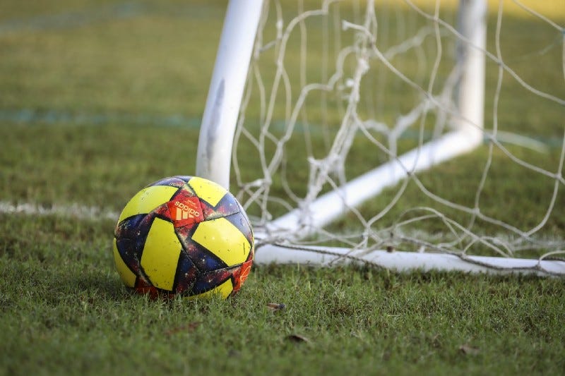 A soccer ball after the goal