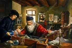 Leonardo da Vinci, artist and inventor, at work - Stock Image - H422/0091 -  Science Photo Library