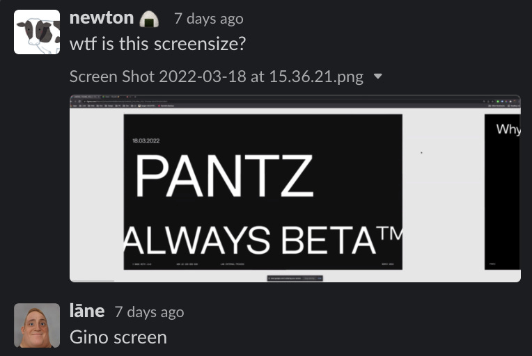 A post from Newton calling out Gino on his screen size, which lane calls "Gino Screen"